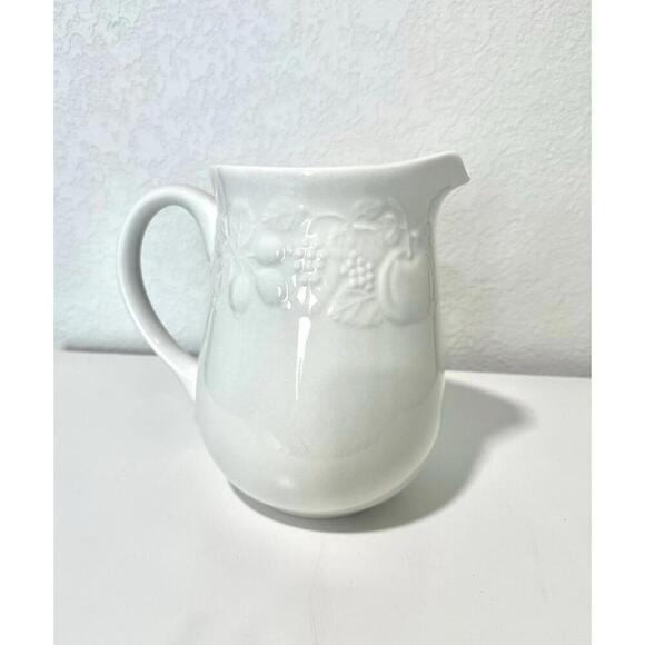 Gibson Other - Vintage Gibson Housewares Pitcher White Embossed Fruit Design Ceramic Handle